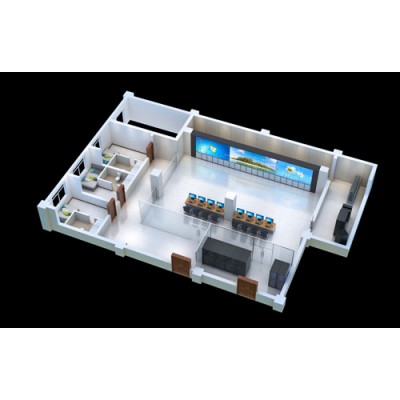 广州机房监控室效果图|中控室|拼接屏效果图制作